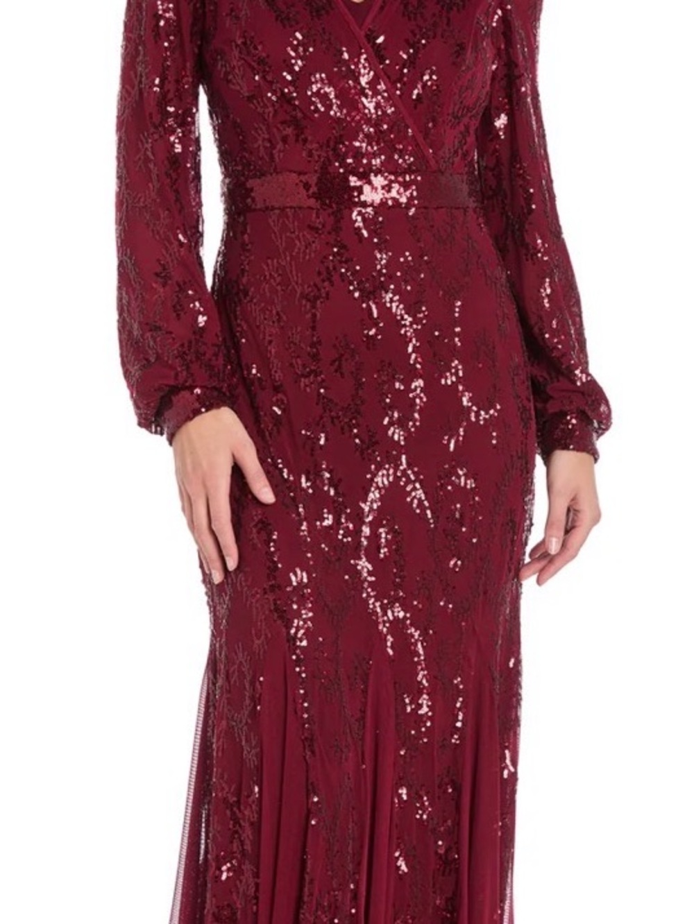 R&M Richards Sequin Wrap V-Neck Long Sleeve Dress - Merlot size 12 NWT - Picture 3 of 3